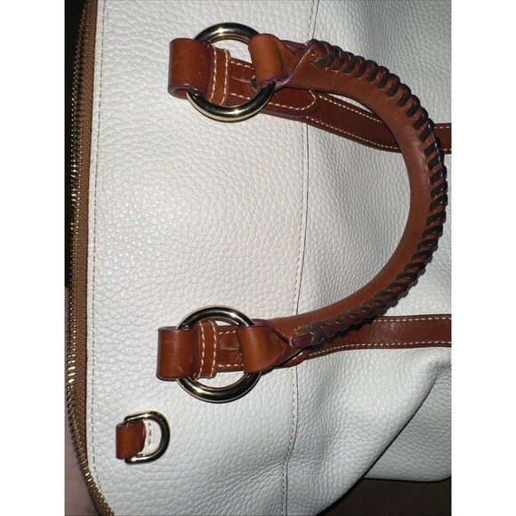 Dooney & Bourke Aubrey Cream Brown Pebble  Leather Tassel Satchel Handbag *READ - Picture 11 of 12